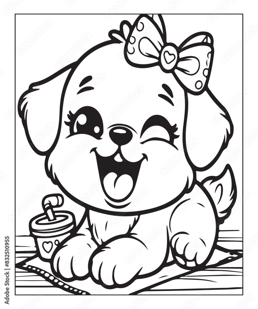 Fototapeta premium Cute puppy Black and white vector illustration for coloring book Ai generative