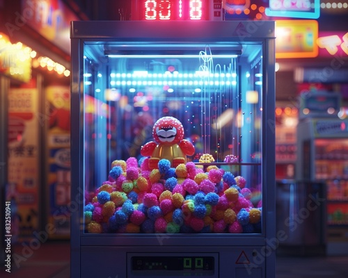3D texture, a claw machine, headup perspective, OC rendering, highbrightness environment, front light, clear dark parts, highest level of detail, 8K, photo