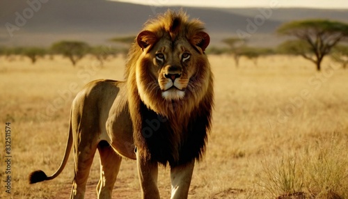 a lion with a mane that is standing in the grass.