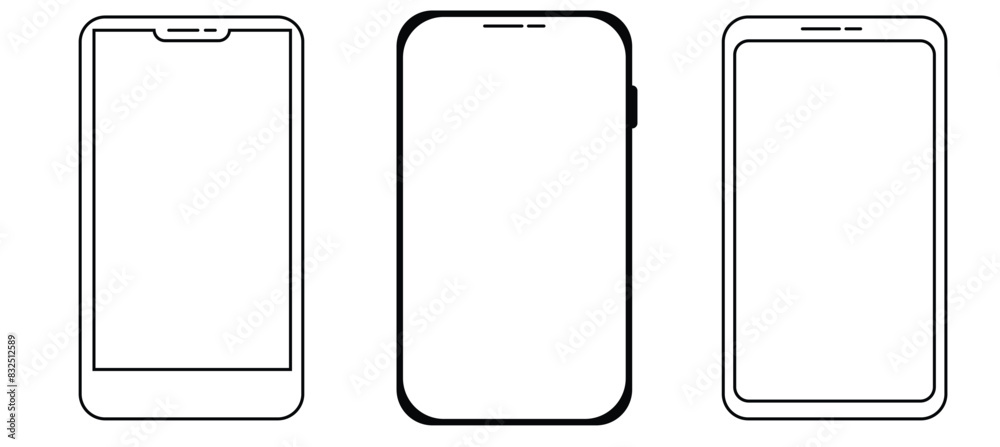 Smart phone icon mobile mockup. Front line cell phone on screen. Mobile phone symbol set. Vector illustration. on white background. Smart phone icon mobile mockup. Front line cell phone on screen. Mobile phone symbol set. Vector illustration. on white background.
