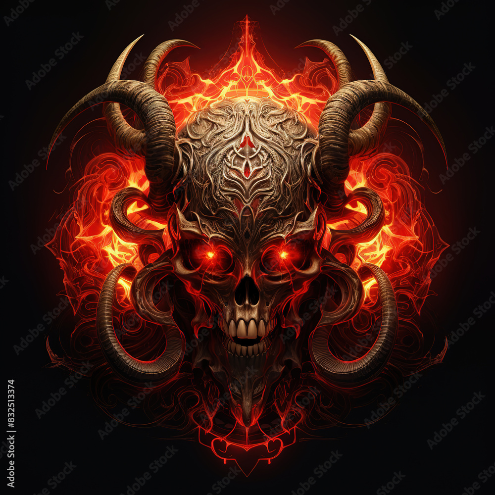 A skull with horns and a fire A skull with horns and a fire