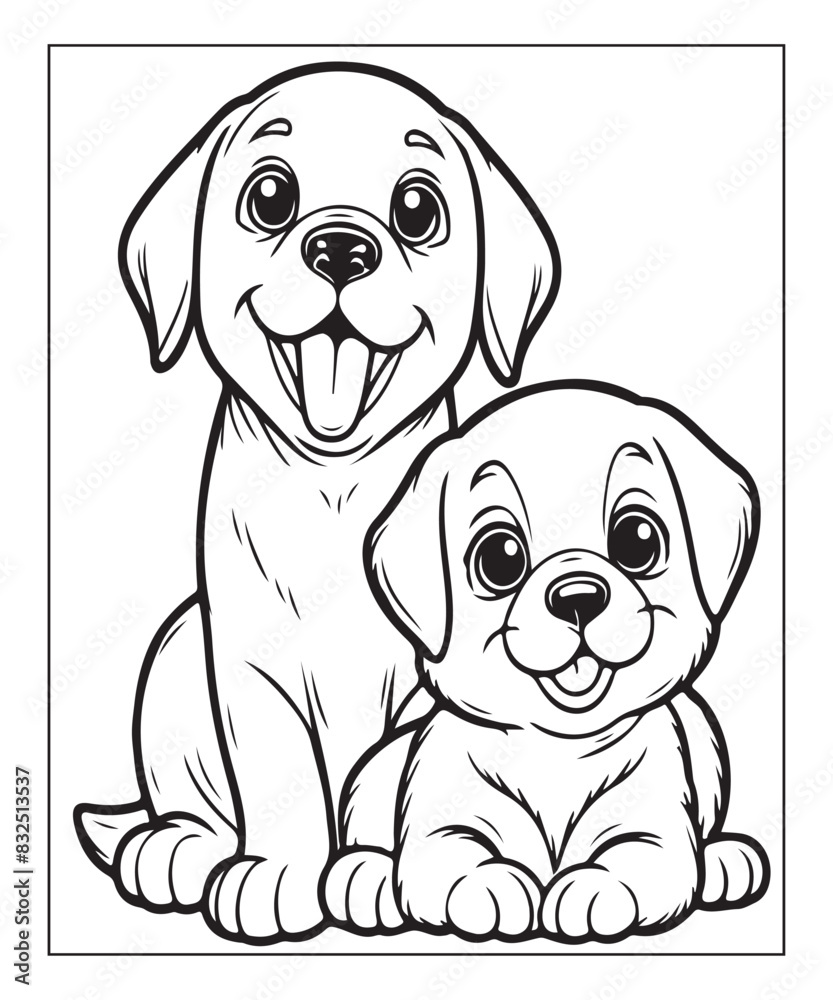 Fototapeta premium Cute puppy Black and white vector illustration for coloring book Ai generative