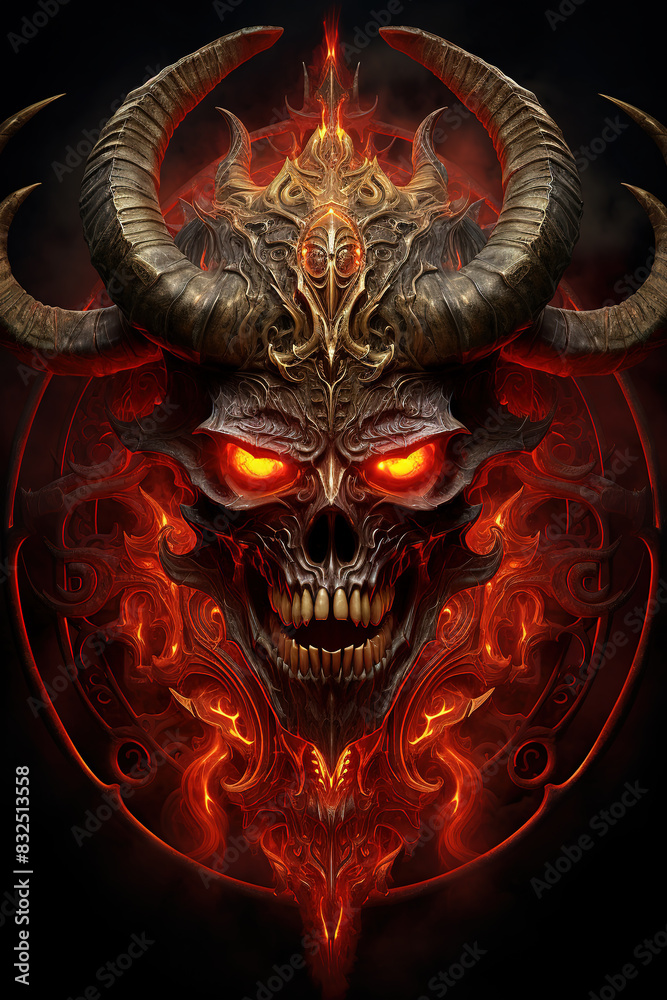 A skull with horns and a fire A skull with horns and a fire