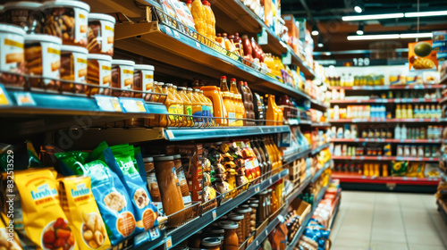 A grocery store shelves full of food products
