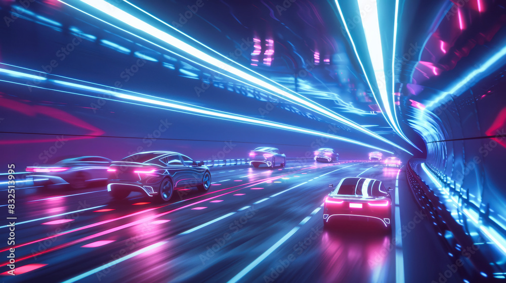 Futuristic cars in a tunnel Futuristic cars in a tunnel