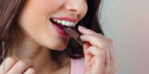 a image of a woman eating a piece of chocolate