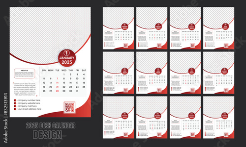 2025 modern desk calendar design template, table calendar layout design