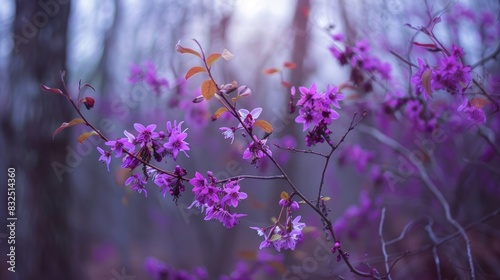 Purple blossom during the beginning of spring in the woods photo