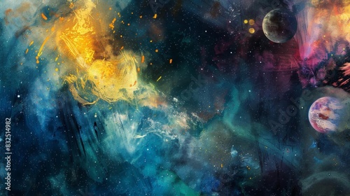 Craft an abstract depiction of a space probes journey through the galaxy, infused with educational insights in a surreal, painterly style photo