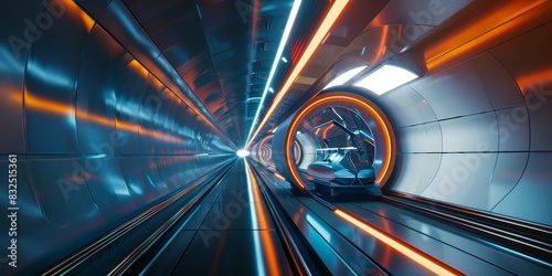 hyperloop transportation system, showcasing high-speed capsules or futuristic tube-based transportation