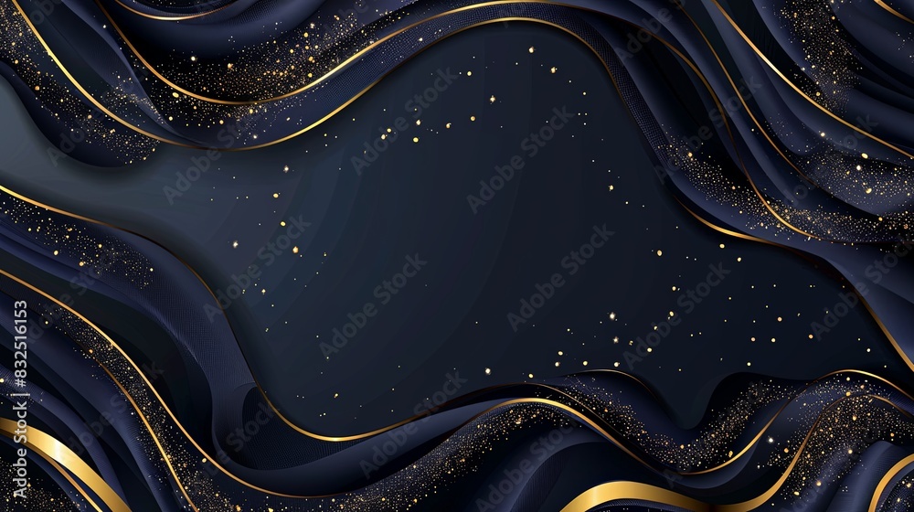 A black and gold background with a gold ribbon
