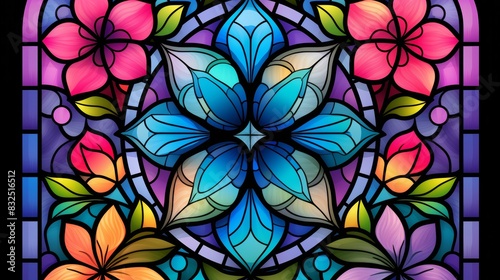 Colorful mandala background with stained glass effect in primary hues for a striking visual display