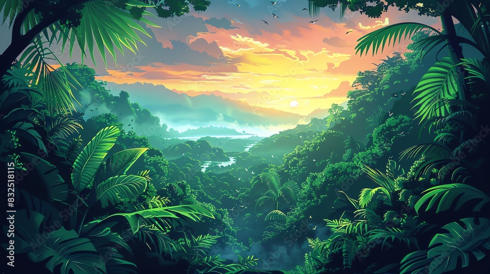 Jungle adventure illustration in vector style for film and animation Jungle adventure illustration in vector style for film and animation
