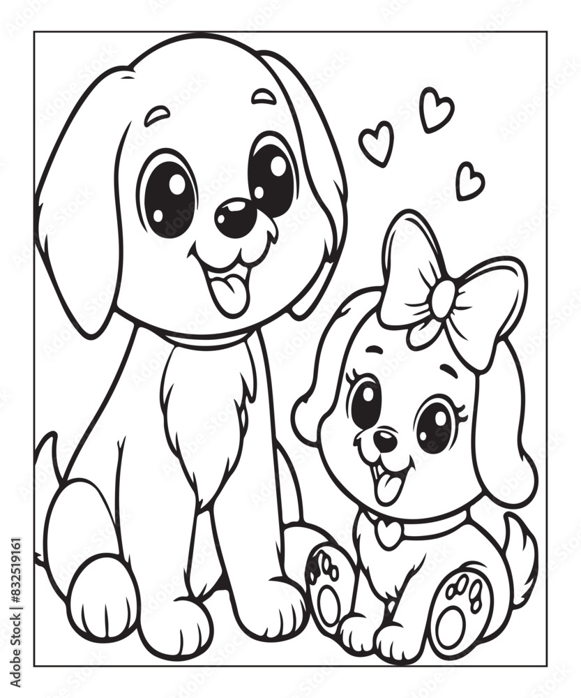 Obraz premium Cute puppy Black and white vector illustration for coloring book Ai generative