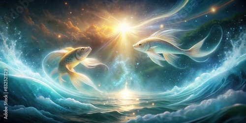 Dreamy Pisces zodiac sign with flowing water and ethereal lighting photo