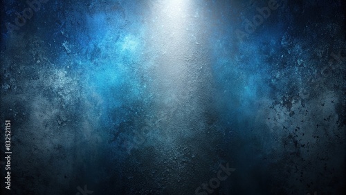 Dark blue black grey abstract background with spray texture gradient and bright light, retro vibe and grungy empty space