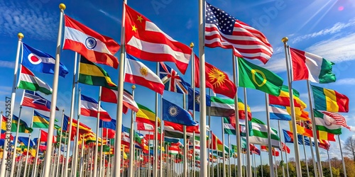 Diverse international flags on display photo