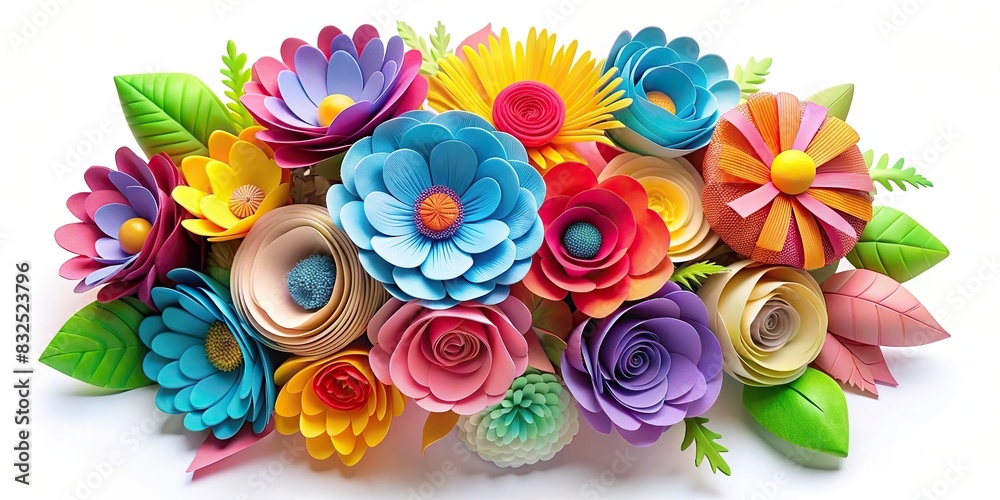 Colorful render of paper flowers bouquet on white background Stock ...