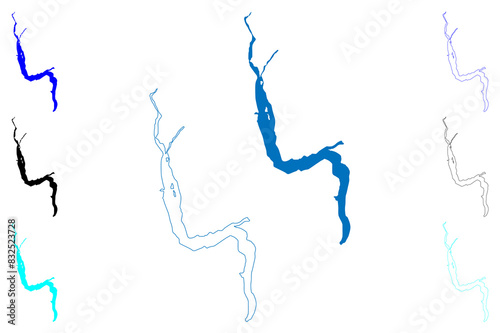 Lake Wakatipu (New Zealand, Oceania, South Island) map vector illustration, scribble sketch Whakatipu Waimaori map