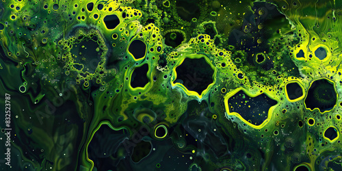 Slimy Sludge Splat: Detailed microscopy of slimy and splattered residues, colored in slimy greens, greasy blacks, and scummy grays photo