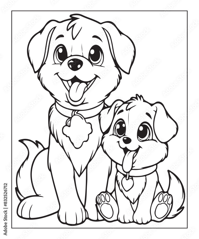 Cute cartoon puppy dog Black and white vector illustration for coloring page Ai generative