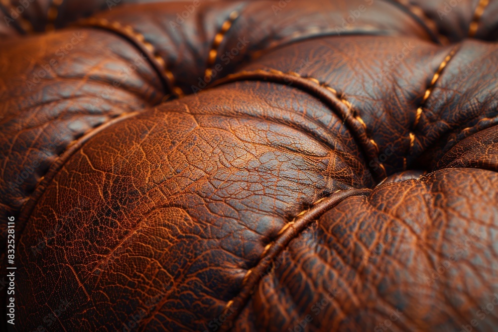 A close macro shot that emphasizes the cracking detail on a leather furniture surface