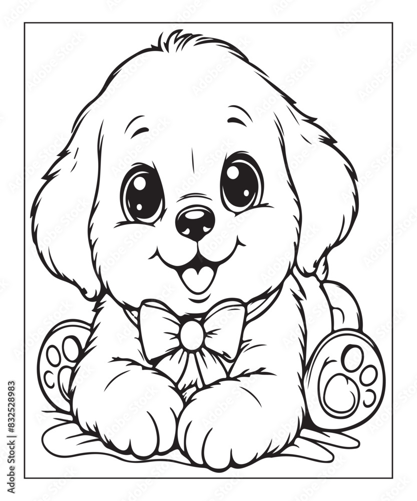 Fototapeta premium Cute puppy Black and white vector illustration for coloring book Ai generative