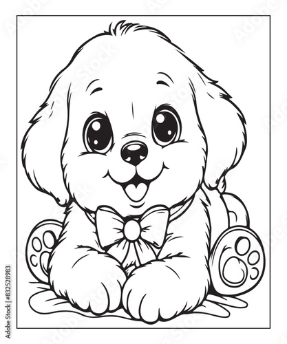 Cute puppy Black and white vector illustration for coloring book Ai generative