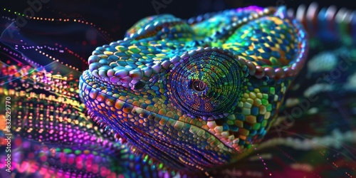 Close-up of a colorful chameleon s head  perfect for nature and animal themes