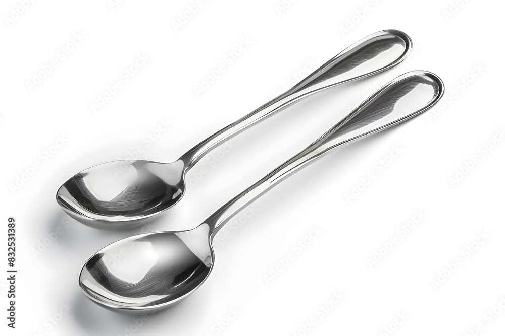 Elegant Stainless Steel Mixing Spoons Isolated on Pristine White Background Elegant Stainless Steel Mixing Spoons Isolated on Pristine White Background