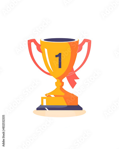 #1 trophy number one winner's golden winner's circle brand new award sweepstakes winning ribbon hanging blank name plate with text space. Trophy illustration isolated on a white background.
