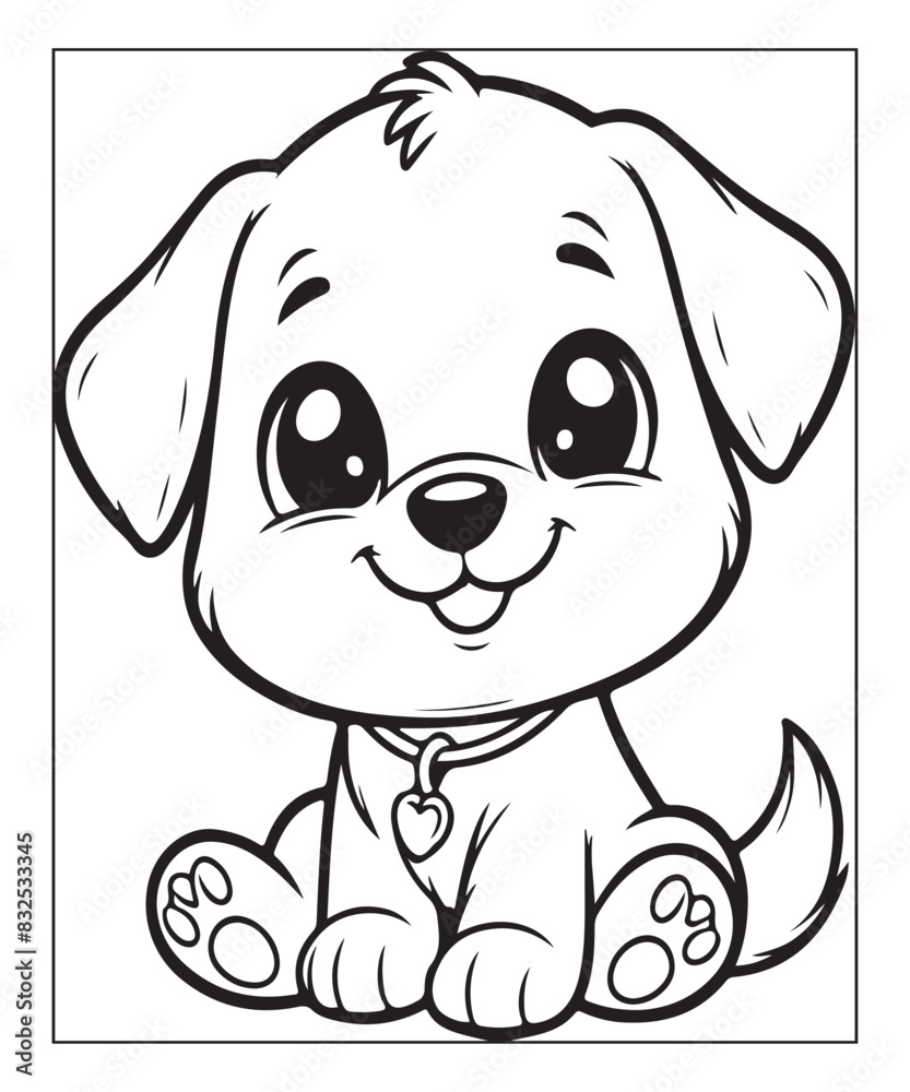 Obraz premium Cute cartoon puppy dog Black and white vector illustration for coloring page Ai generative