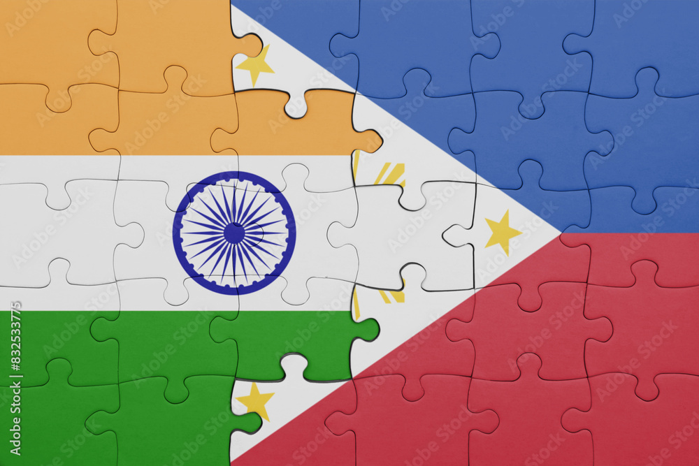 puzzle with the colourful national flag of philippines and flag of ...