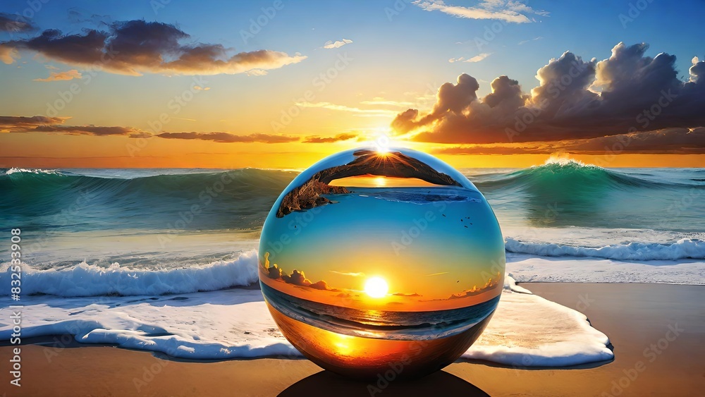 Obraz premium Glass ball on beach 