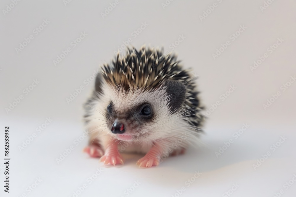 Tiny baby hedgehog with spiky fur isolated on white background Tiny baby hedgehog with spiky fur isolated on white background