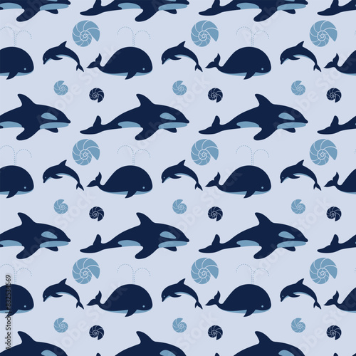 Dolphins In Water Color Seamless Vector Pattern Design