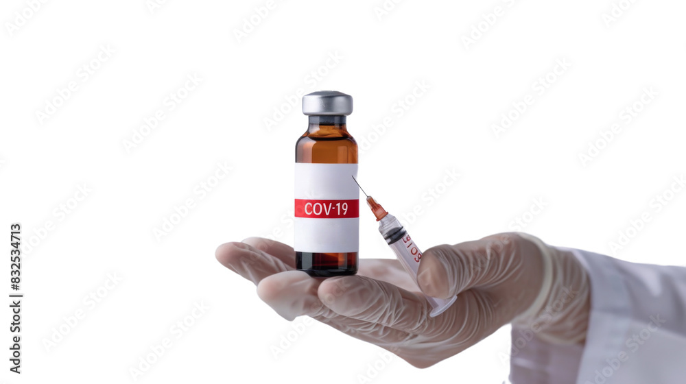 Naklejka premium COVID-19 injection bottle in doctor's hand