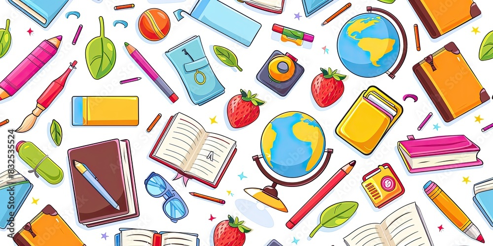 a image of a school seamless pattern with books, globe, pencils, and other school a image of a school seamless pattern with books, globe, pencils, and other school