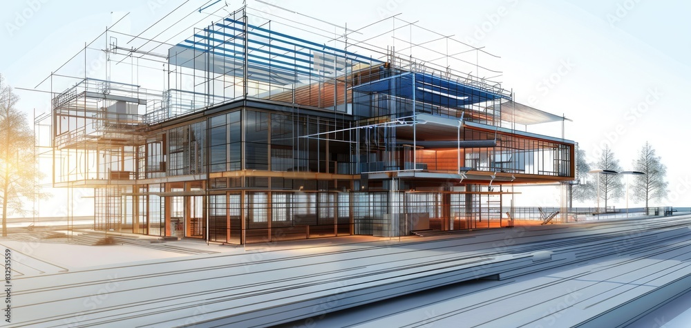 3D digital blueprints of a sustainable building with emphasis on natural lighting focus on, energy efficiency, realistic, silhouette, ecofriendly workspace backdrop 3D digital blueprints of a sustainable building with emphasis on natural lighting focus on, energy efficiency, realistic, silhouette, ecofriendly workspace backdrop