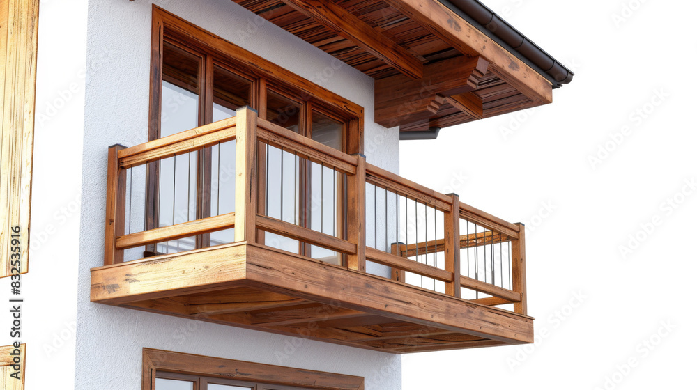 Fototapeta premium Corner of a house with wooden balcony 