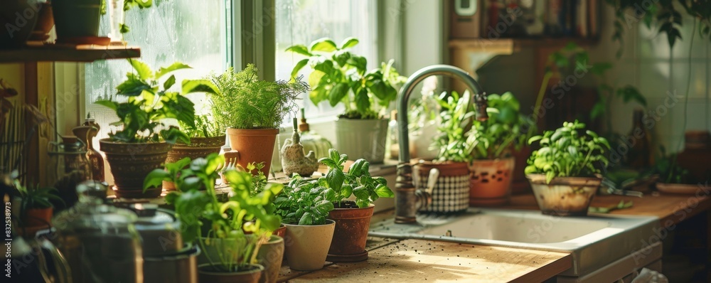 Modern kitchen with composting bins, close-up, showcasing sustainable living practices Modern kitchen with composting bins, close-up, showcasing sustainable living practices