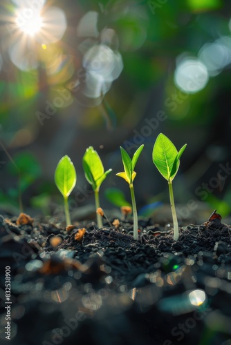 Small plants sprouting from the earth photo