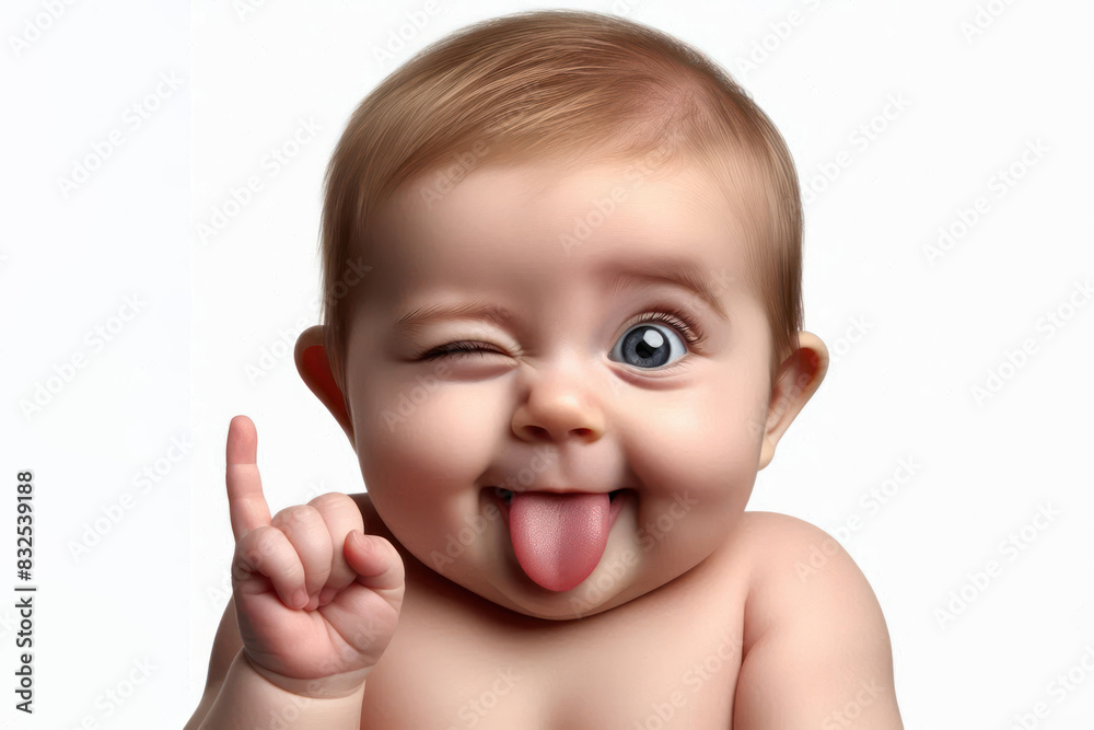 funny baby winking and sticking out tongue Isolated on white background funny baby winking and sticking out tongue Isolated on white background