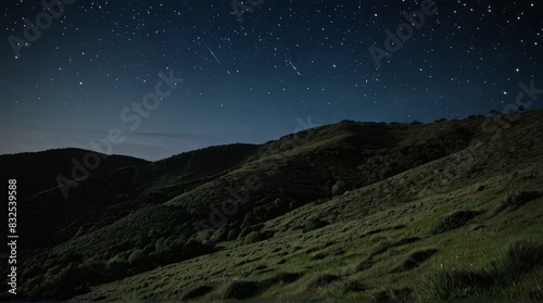 Night Sky Over Lush Green Hillside