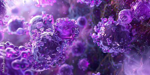 Violet Autoimmune Disorder Cells: High-resolution view of violet-hued animal immune cells involved in autoimmune disorders, illustrating immune responses