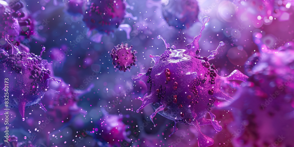 Violet Autoimmune Disorder Cells: High-resolution view of violet-hued animal immune cells involved in autoimmune disorders, illustrating immune responses