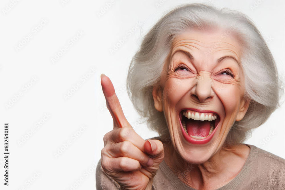 old senior person laughter with a comical expression point finger Isolated on white background old senior person laughter with a comical expression point finger Isolated on white background