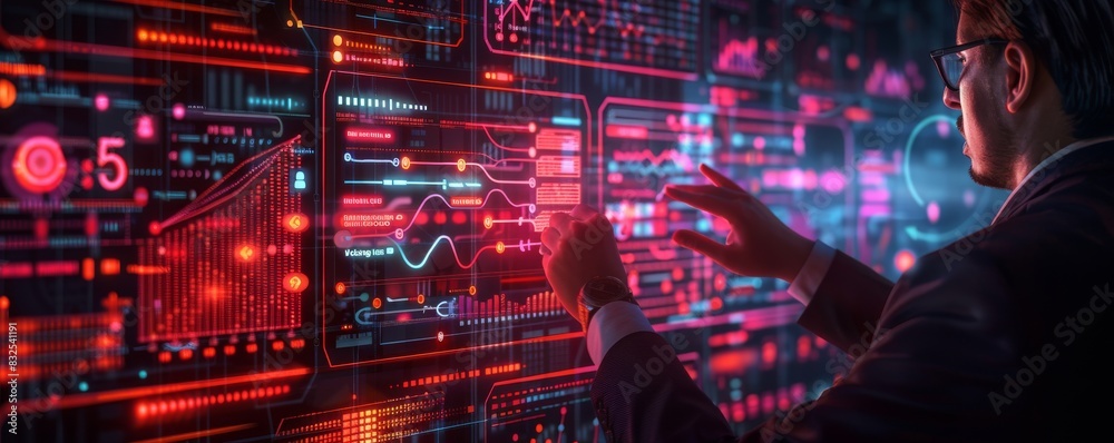 Data analysis and document management technology on a virtual screen used by a businessman Data analysis and document management technology on a virtual screen used by a businessman