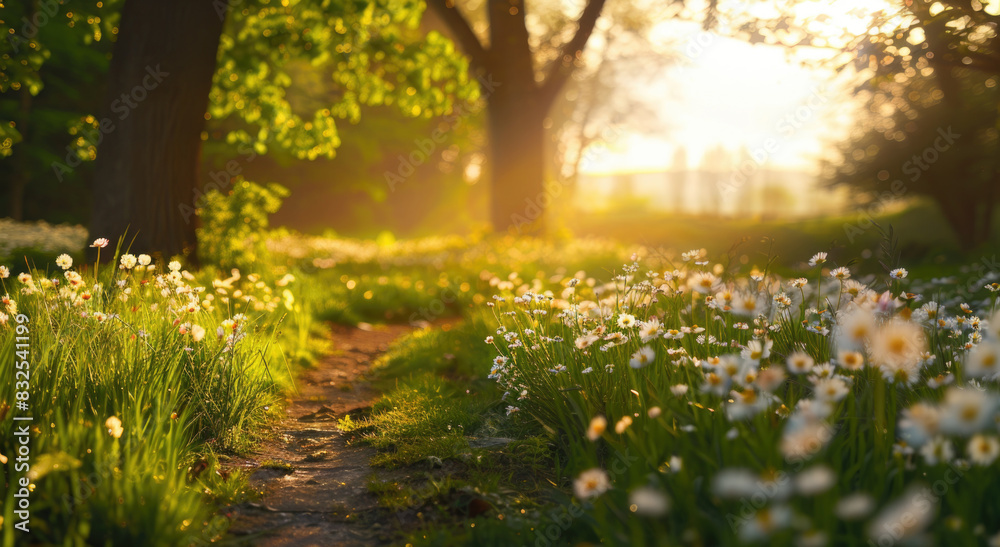A beautiful meadow filled with colorful flowers A beautiful meadow filled with colorful flowers