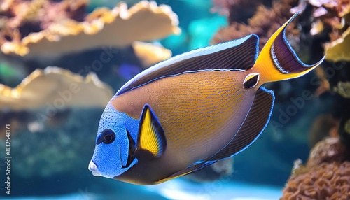 Exotic tropical fish in aquarium water 